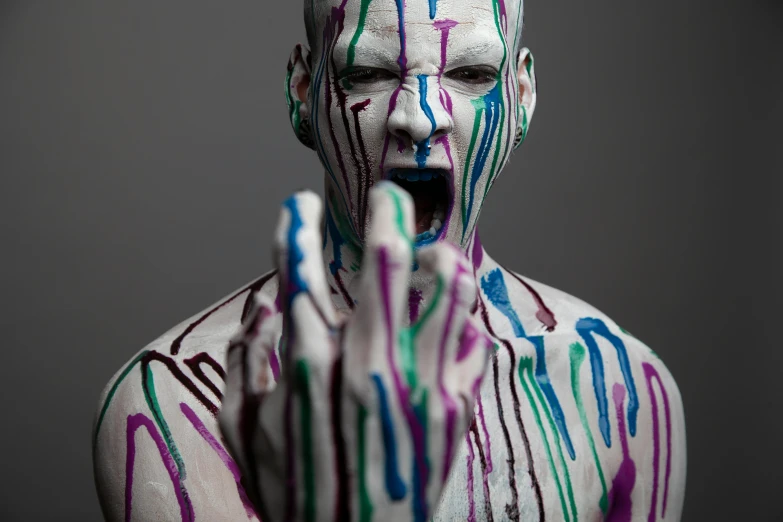 a white body wearing paint on it's face