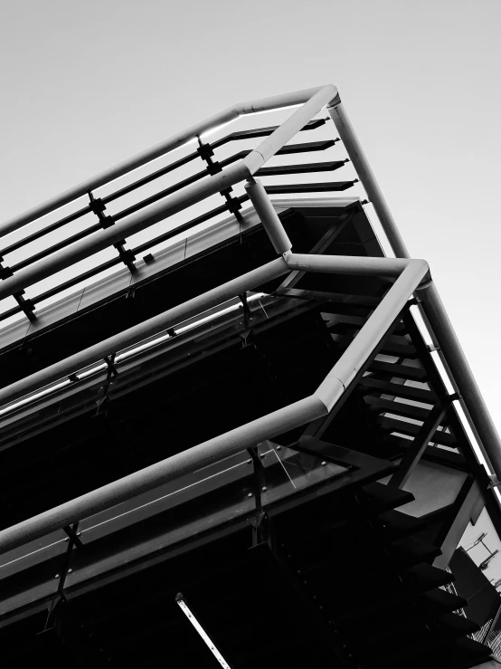 a black and white po of a metal staircase