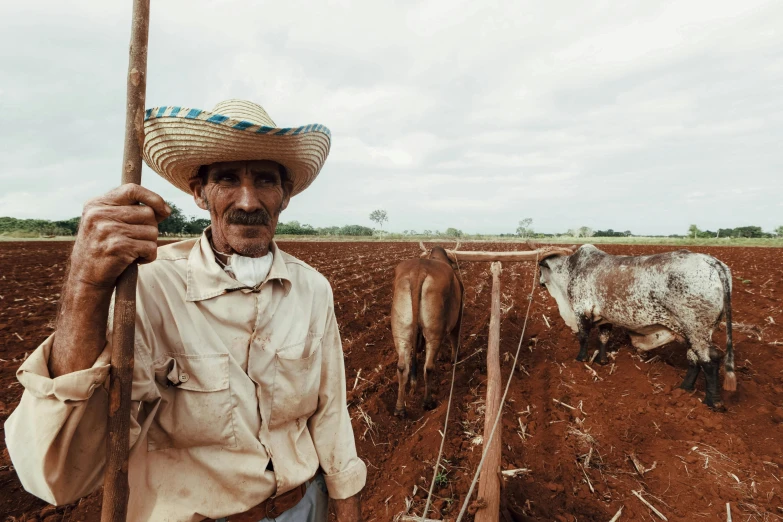 a man stands in front of an old fenced in cattle