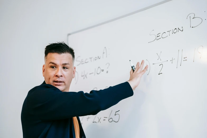 a man that is standing by a board