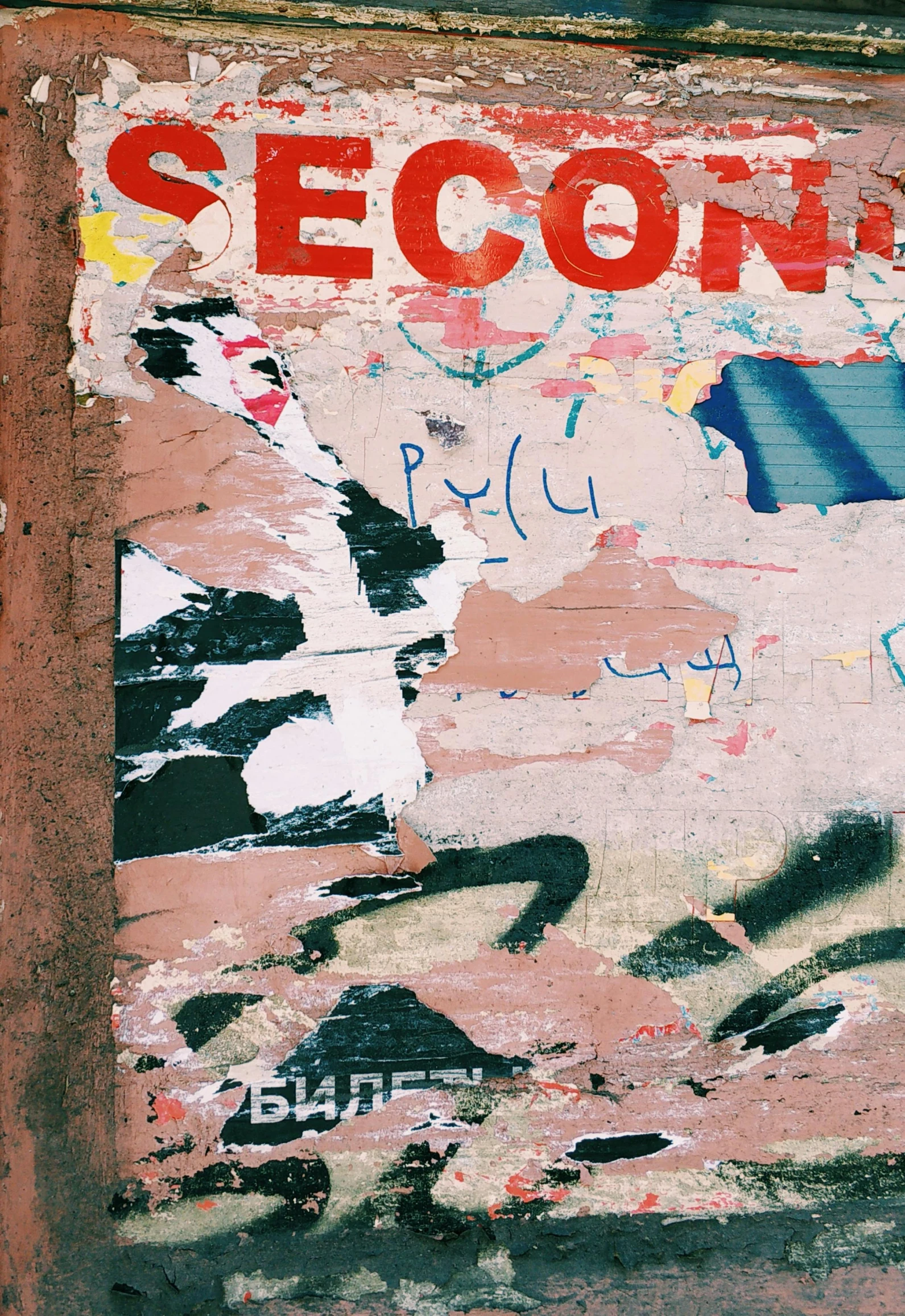 close up of the wall with signs and graffiti