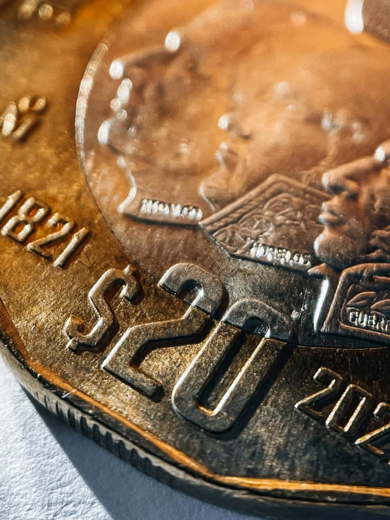 a very close up s of some coins