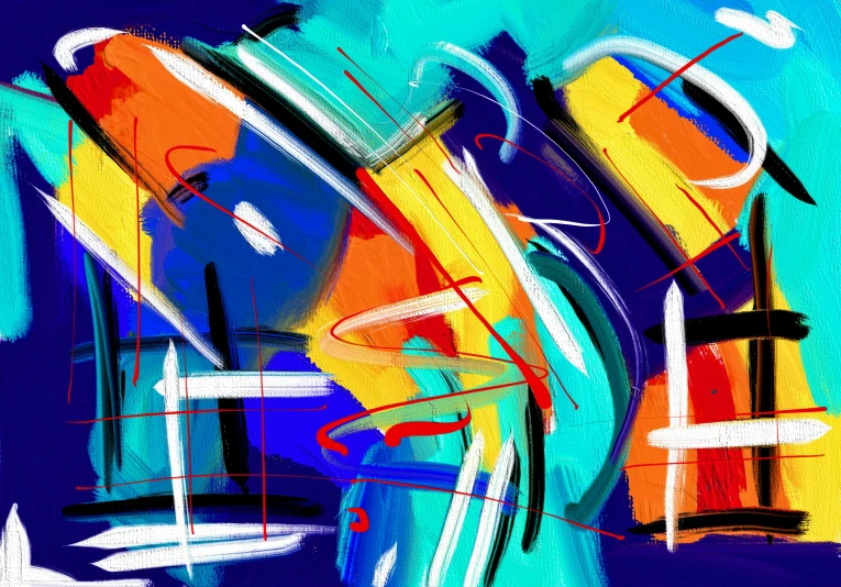 an abstract art painting of blue and orange colors