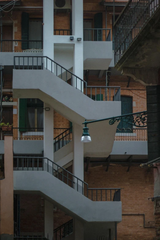 an artistic po of an apartment building's stairs