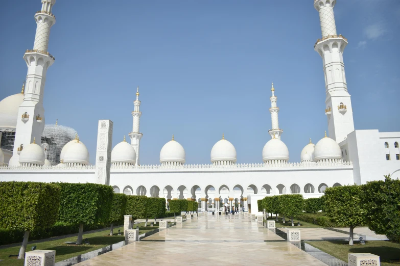 the tall building with two massive white towers