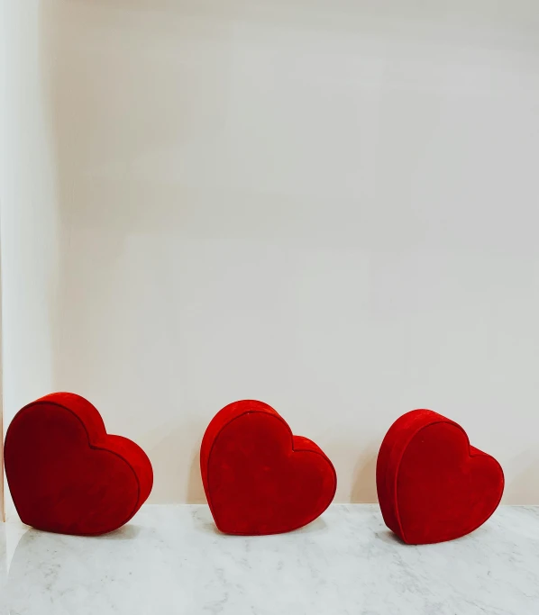 a row of hearts sitting on top of a counter