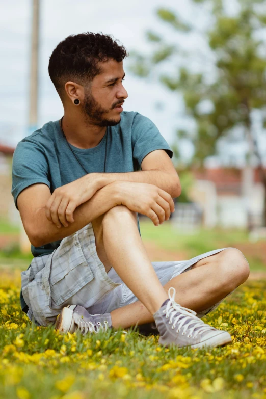 a man sitting on the ground with his legs crossed