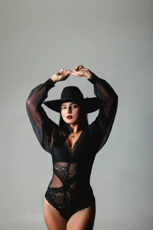 a  woman wearing a sheer top and black panties