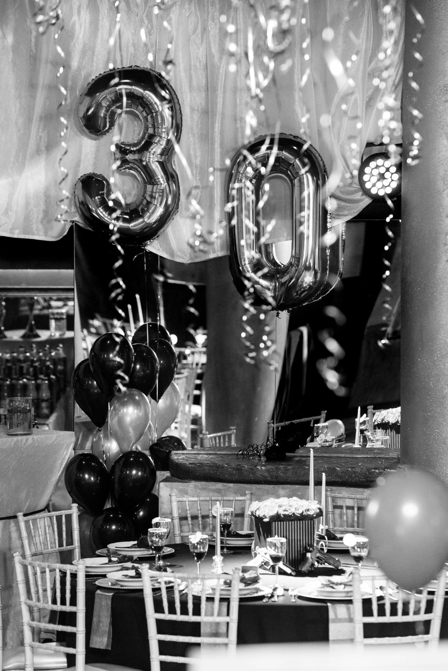 balloons at a 30th birthday party with a number balloons on it