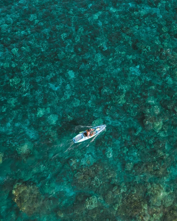 aerial view of boat on clear blue ocean