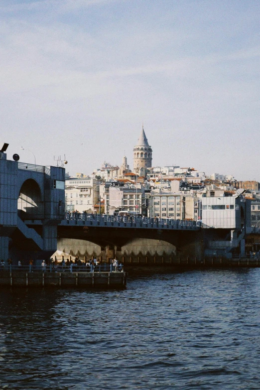 a bridge crossing over the water in front of a city