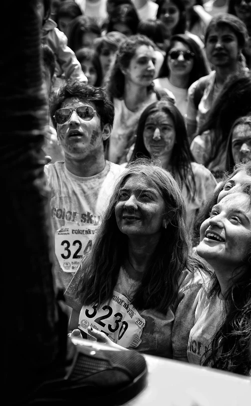 a black and white po of women at an event