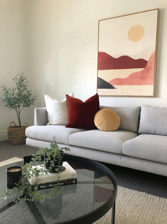 a living room with a couch and a coffee table