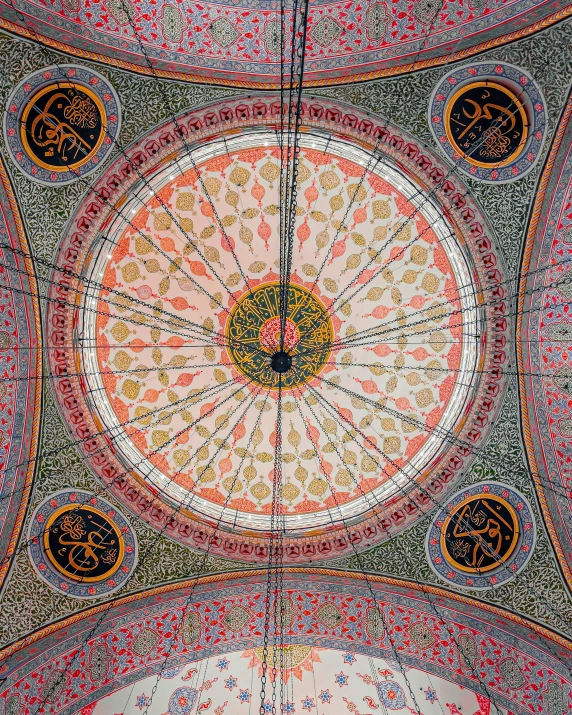 an elaborate ceiling inside a building with a painted ceiling