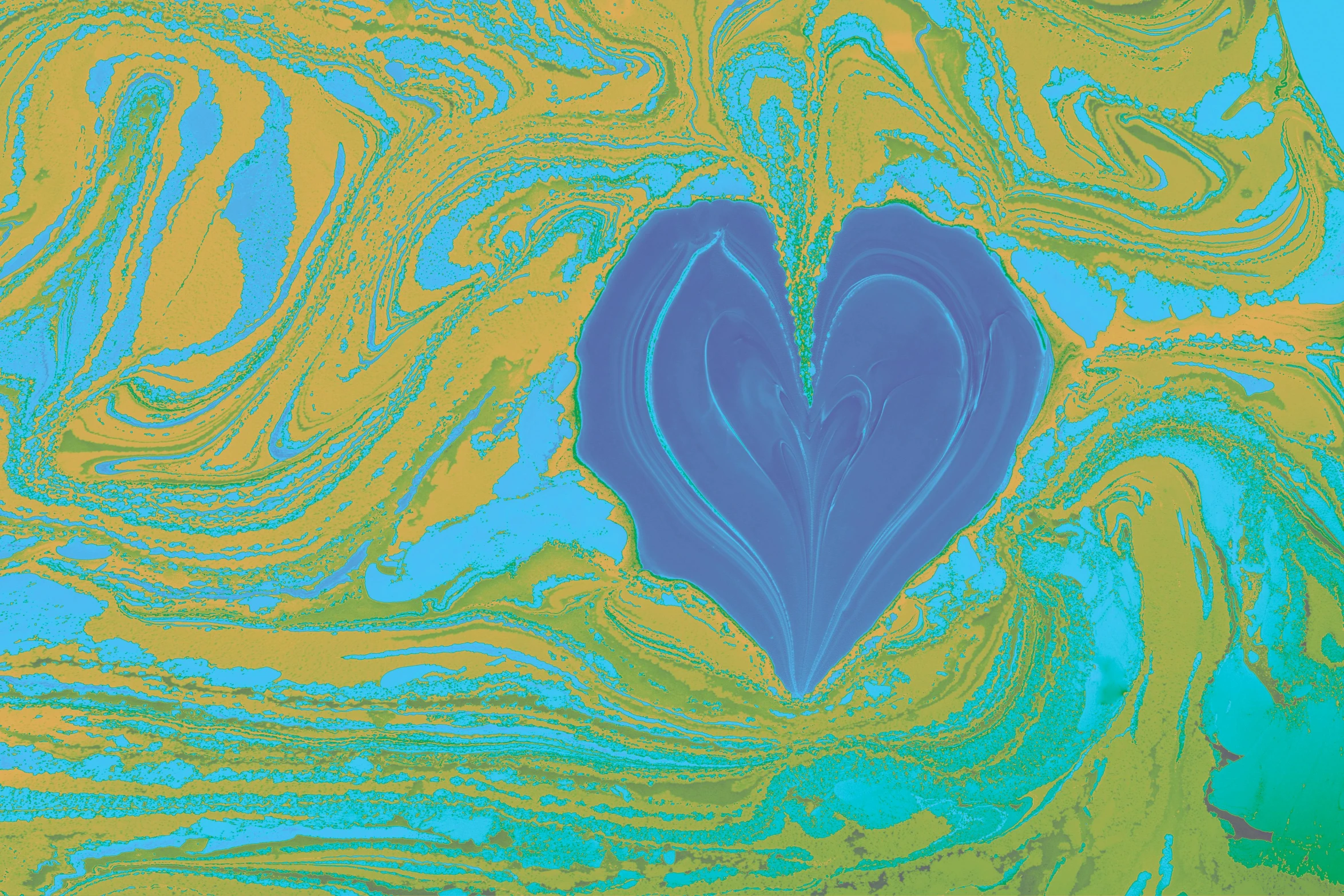 a painting of a heart in blue, green and yellow