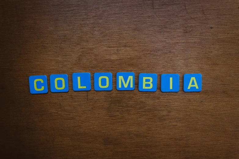 the word columbia made up of blue blocks