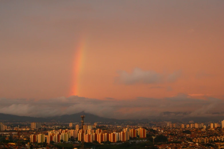 an overcast day and a rainbow in the sky