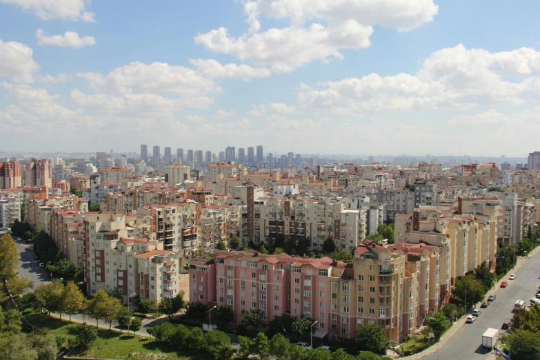 a big city is shown with several rows of buildings