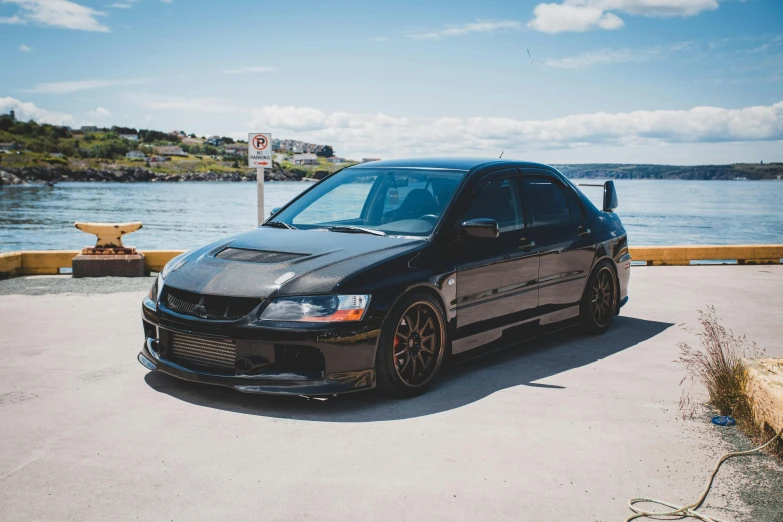 a car parked near a body of water