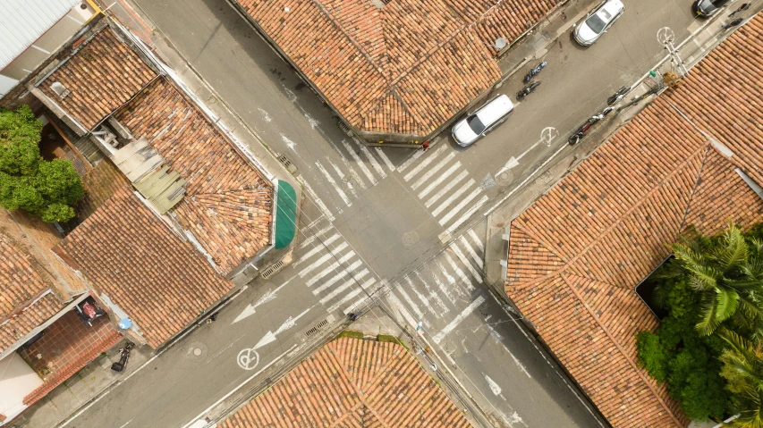 a bird's eye view shows traffic on an intersection