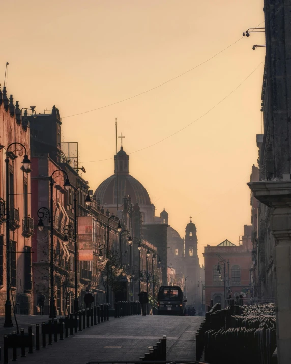 a po looking down a city street in the daytime