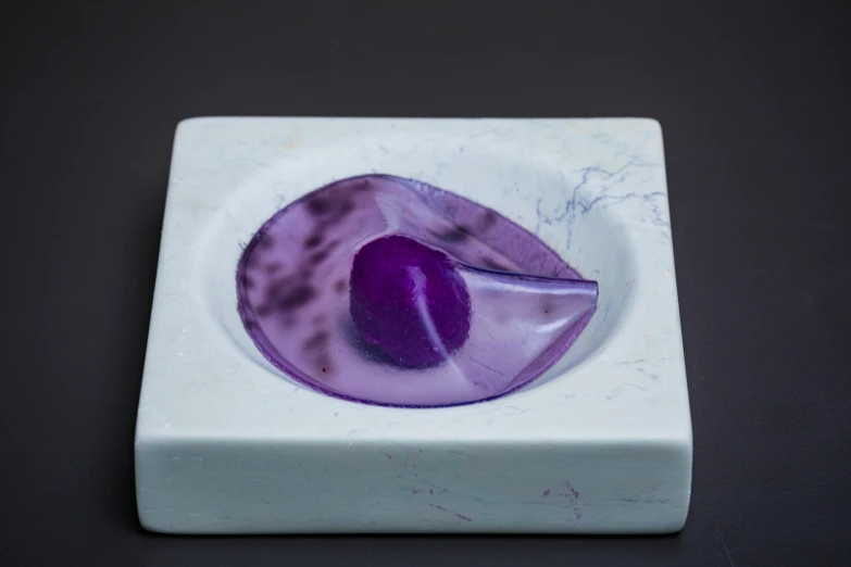 a purple object sitting on top of a counter