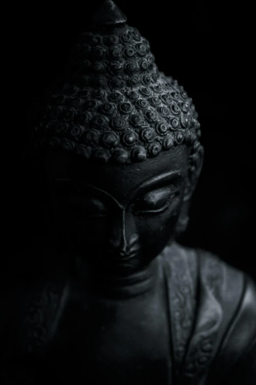 a black and white po of a buddha statue