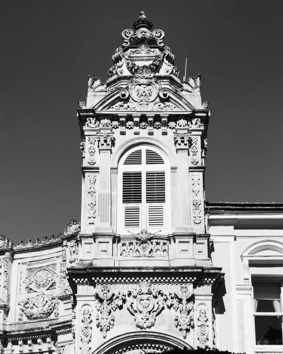 a black and white po of an ornate building