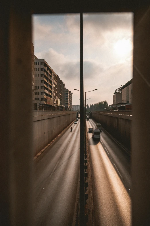 view from an airplane window of an highway