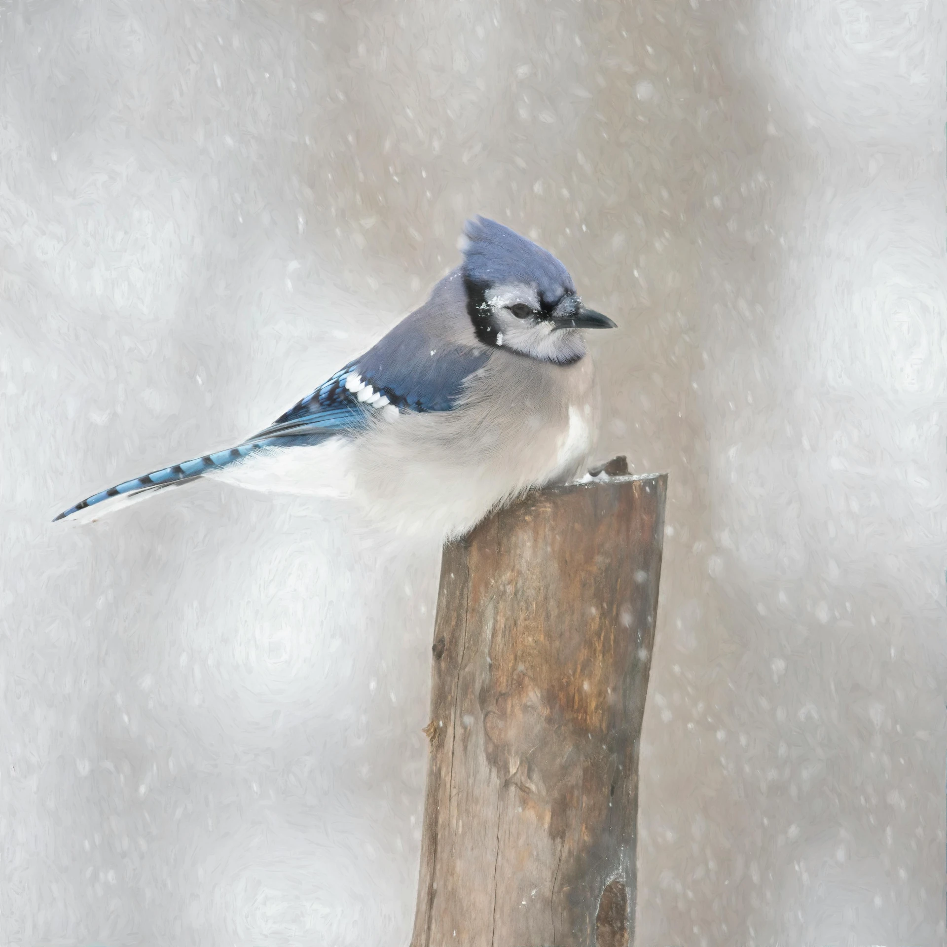 a blue bird standing on top of a tree stump