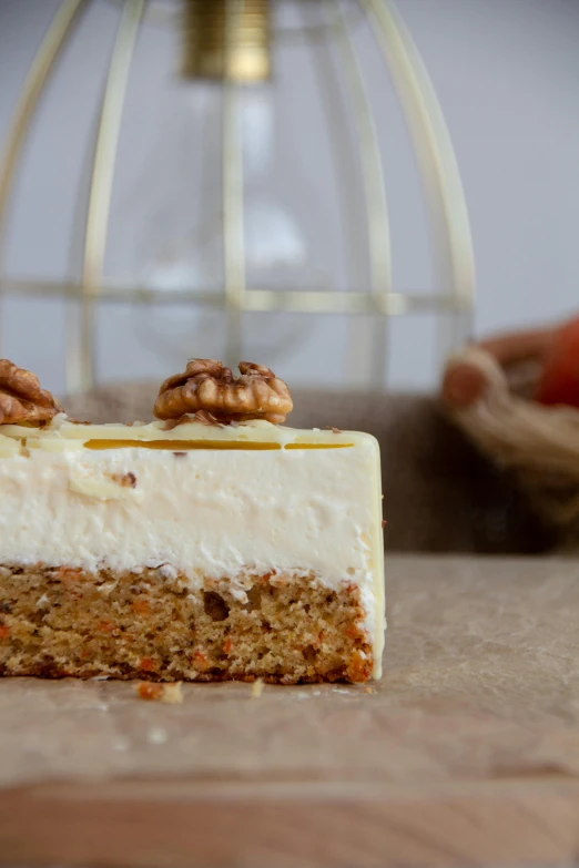 a slice of cake sitting on a counter next to another piece of cake