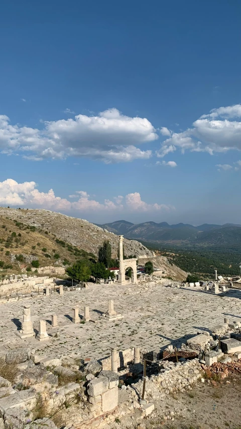 an old town is situated near the mountain range