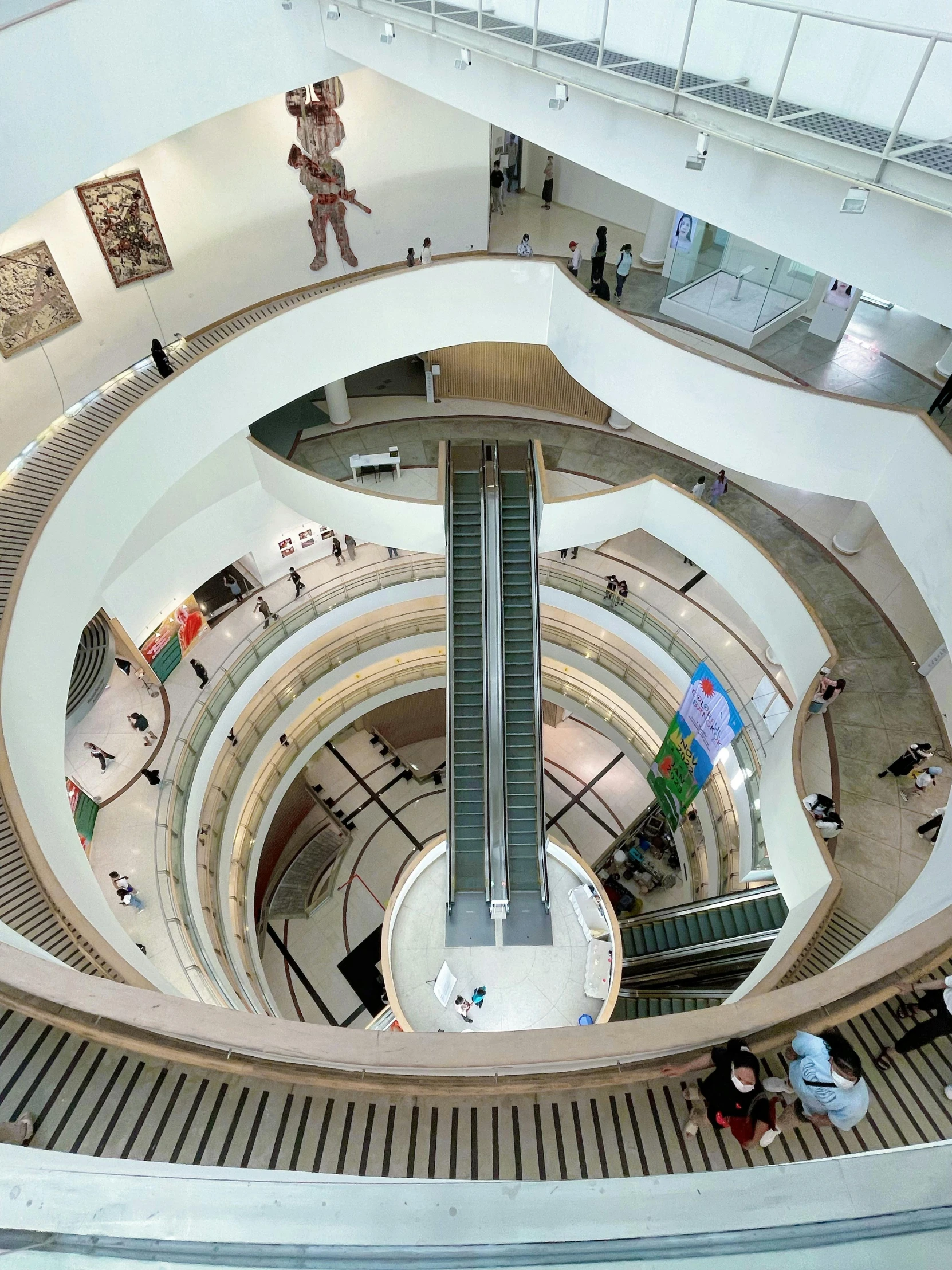 an overhead s of a building with escalators