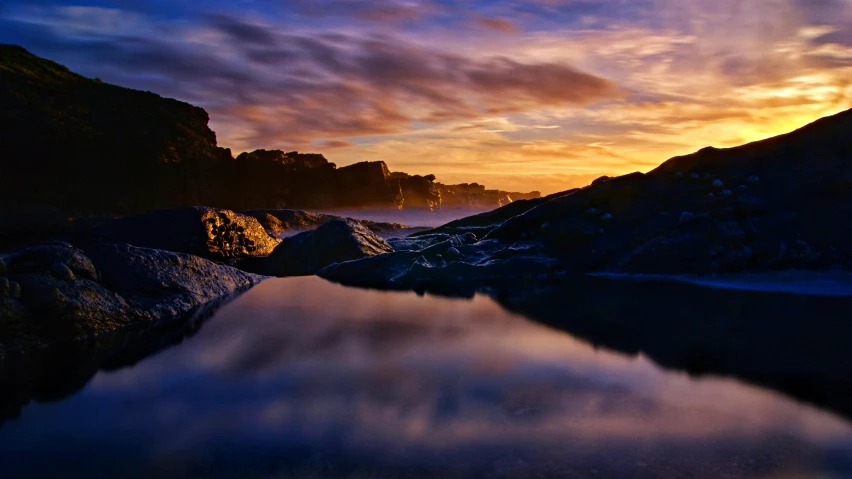 a scenic sunset over a body of water