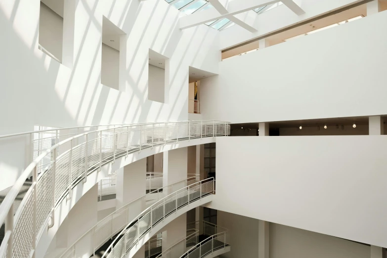 a very large open white building with several floors