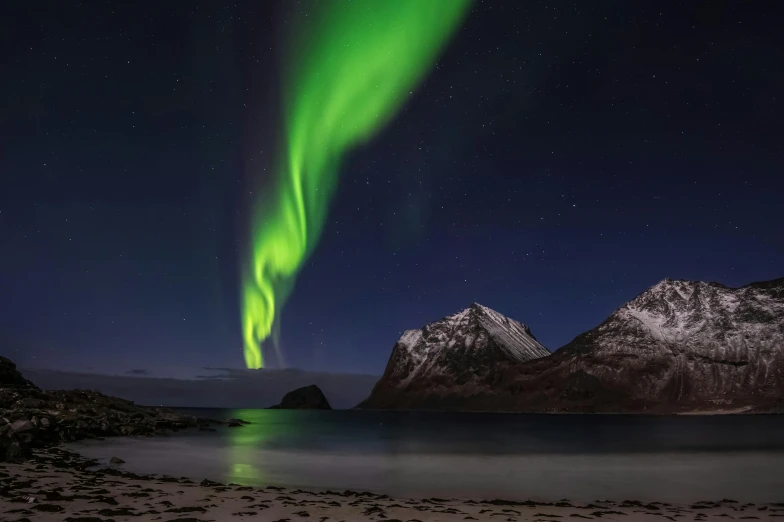 a long exposure s of the northern lights, in norway