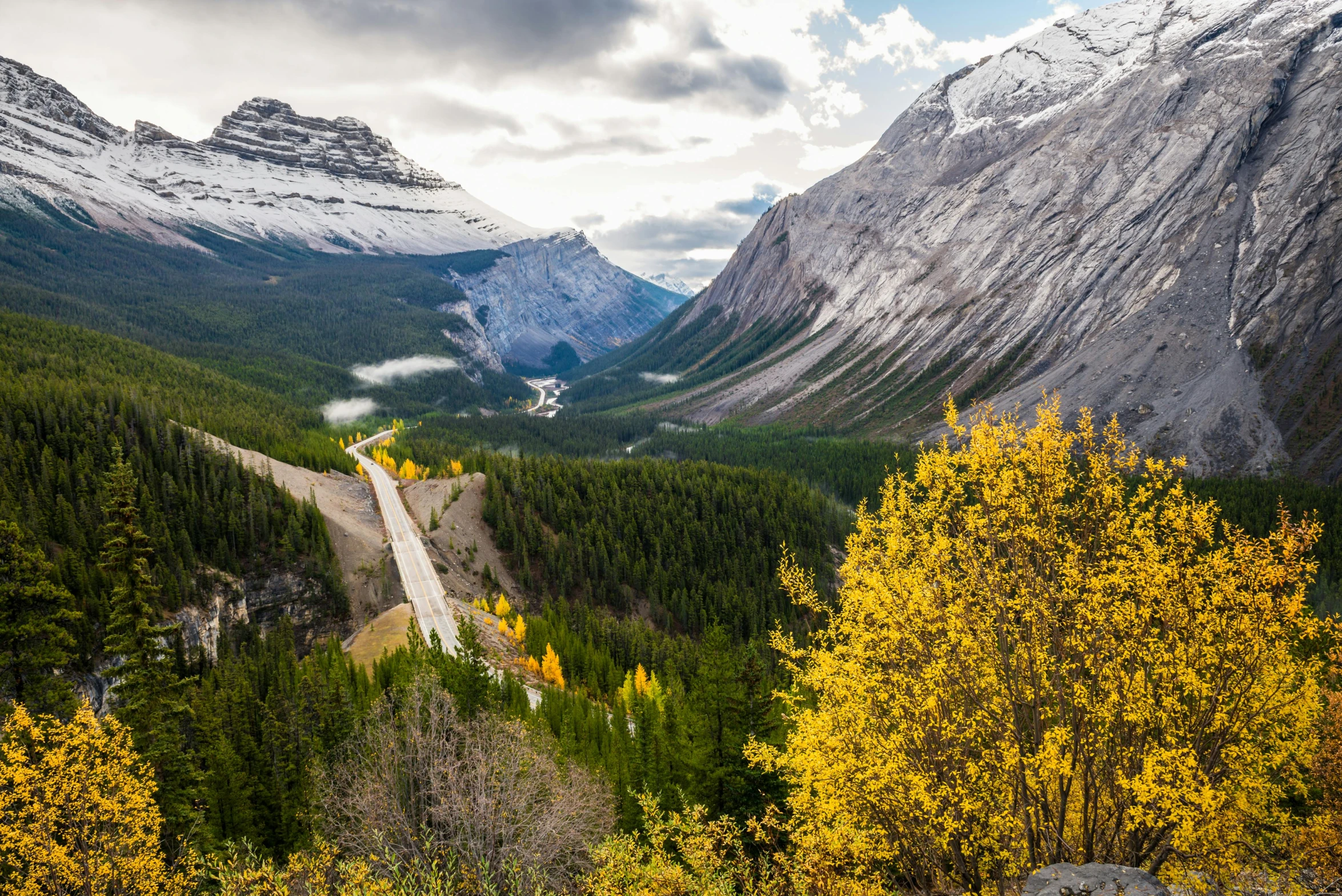 a very scenic view with some mountain peaks