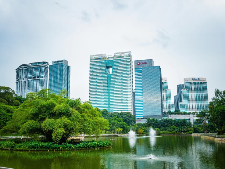 a large body of water surrounded by tall buildings