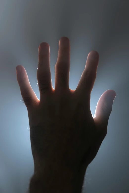 the palm of an outstretched hand, with a bright light in the background