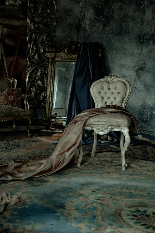 a po of an empty chair in a dimly lit room