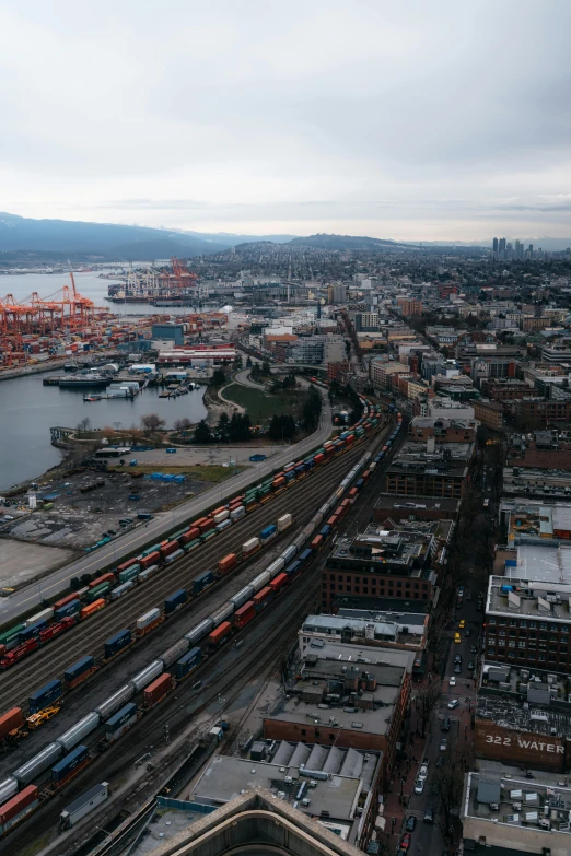 a city with many trains on a track