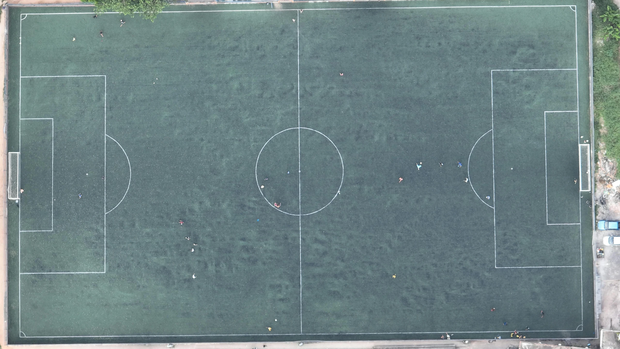 an aerial view of a field that looks like the same soccer stadium