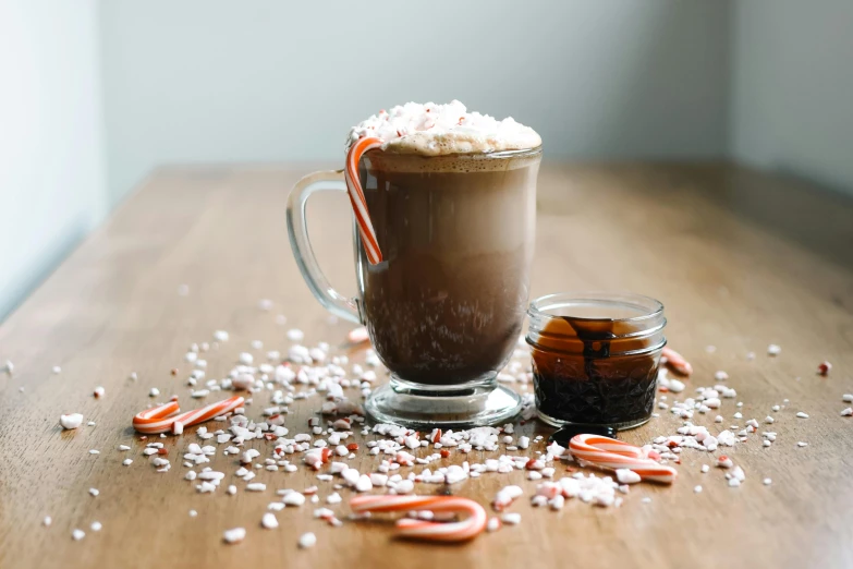 an image of  chocolate in glass cup on table