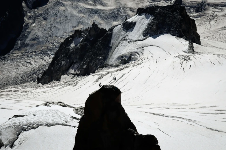 a large animal is standing on top of a mountain