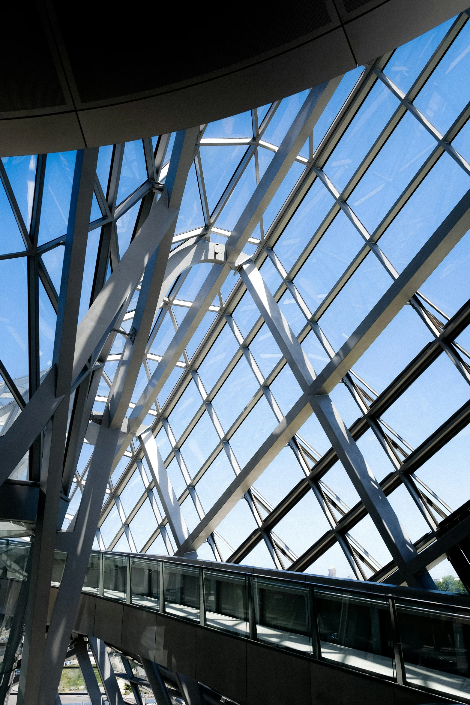 view from inside of the station looking up at an elevator