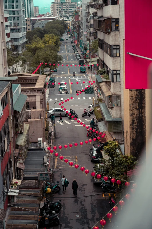 a street is decorated for a chinese new year