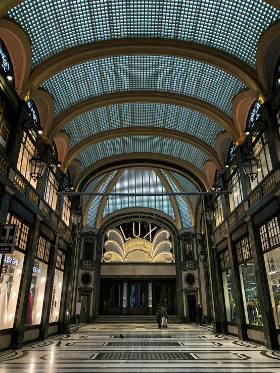 the large indoor atrium is filled with fancy architecture