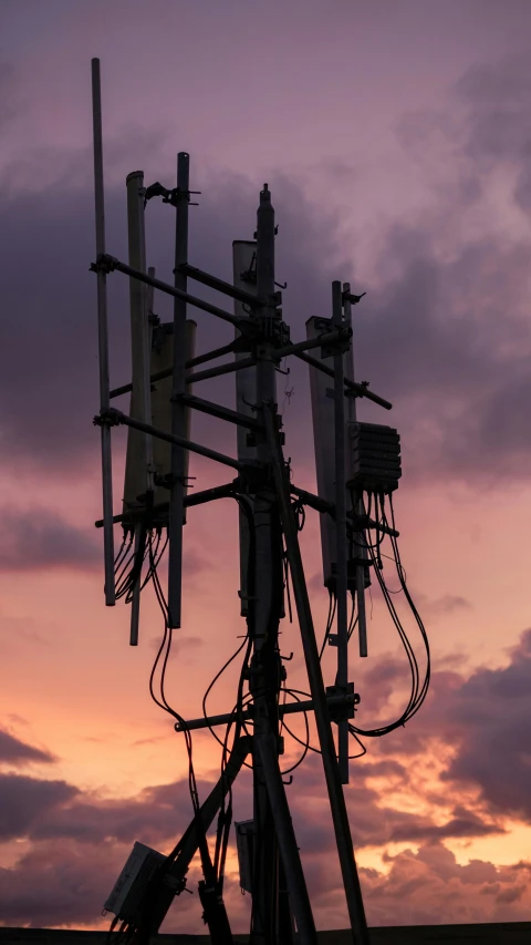 a close up view of many antennas and wires