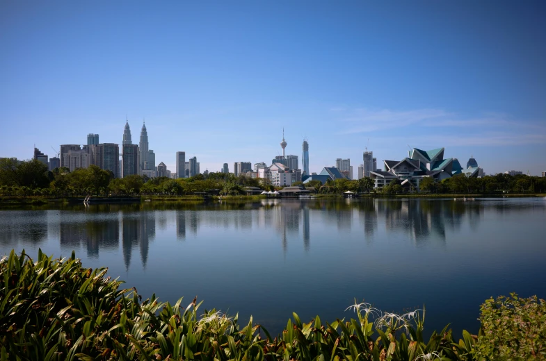 a view of a city from across a lake