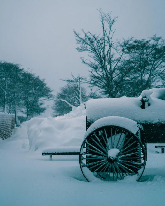 this is a large wagon in the snow